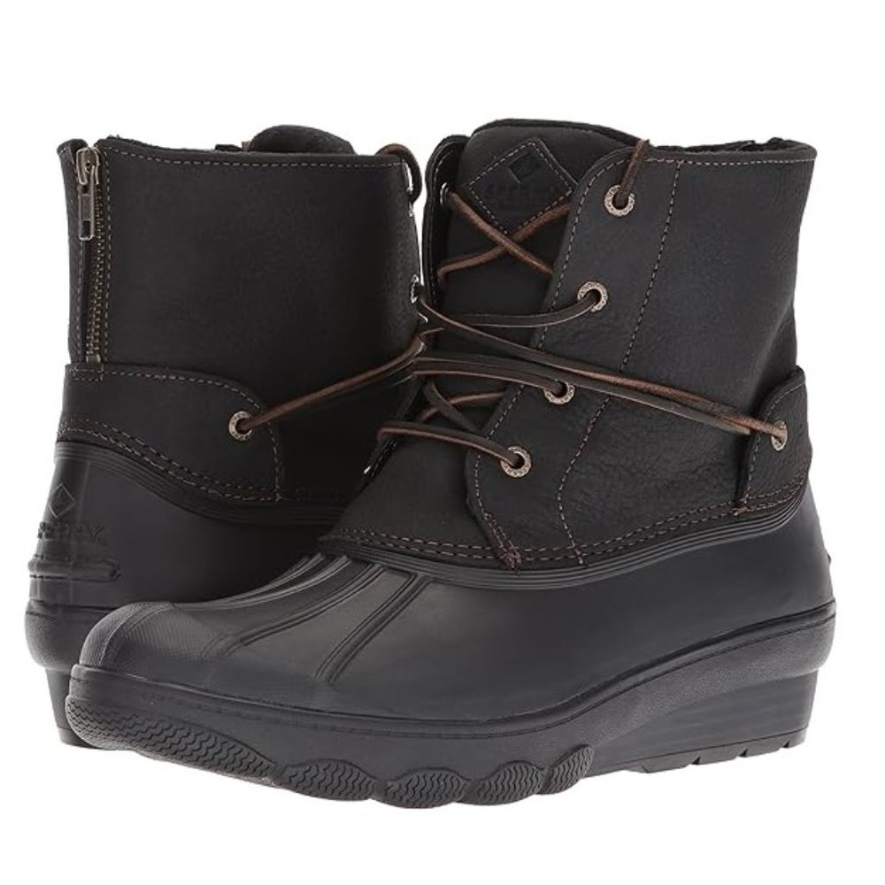 NEW Sperry Saltwater Wedge Tide Black Boots Women’s Size 11M